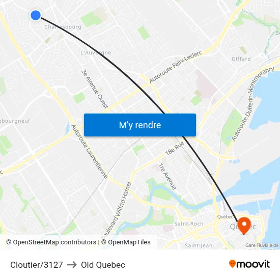 Cloutier/3127 to Old Quebec map