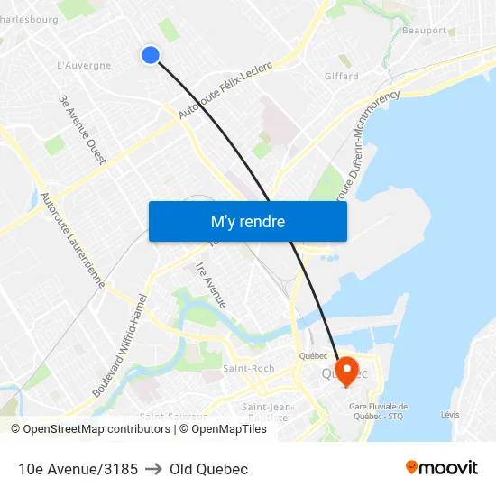 10e Avenue/3185 to Old Quebec map