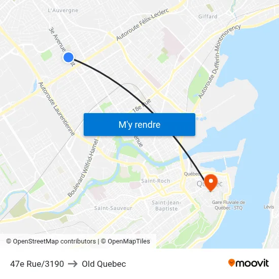 47e Rue/3190 to Old Quebec map