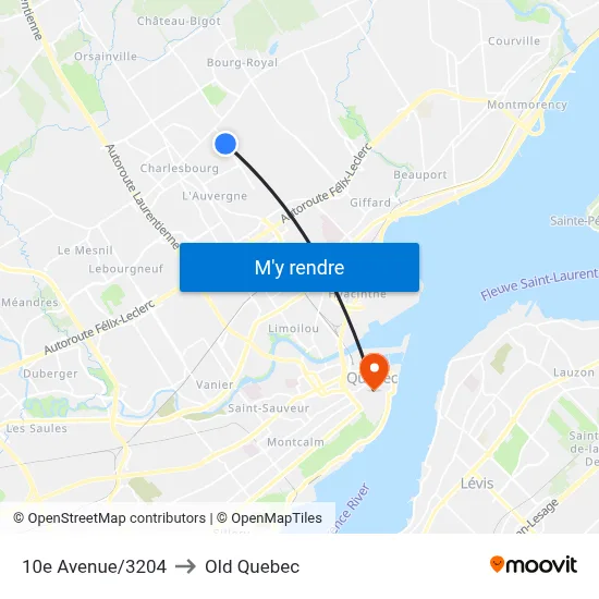 10e Avenue/3204 to Old Quebec map
