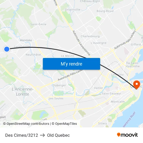 Des Cimes/3212 to Old Quebec map