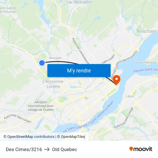 Des Cimes/3216 to Old Quebec map