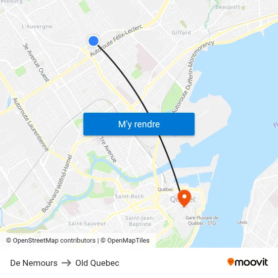 De Nemours to Old Quebec map