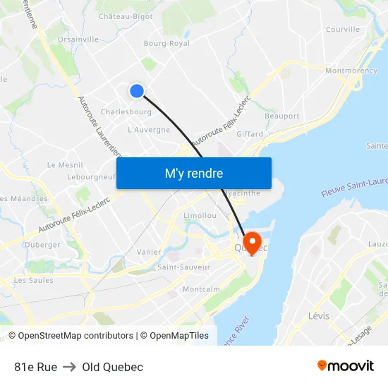 81e Rue to Old Quebec map