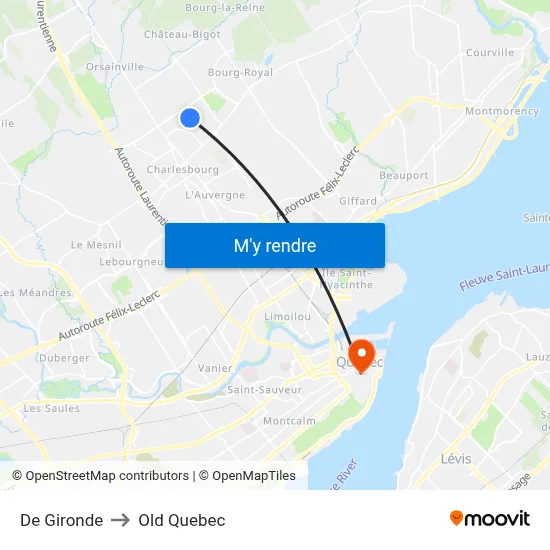 De Gironde to Old Quebec map