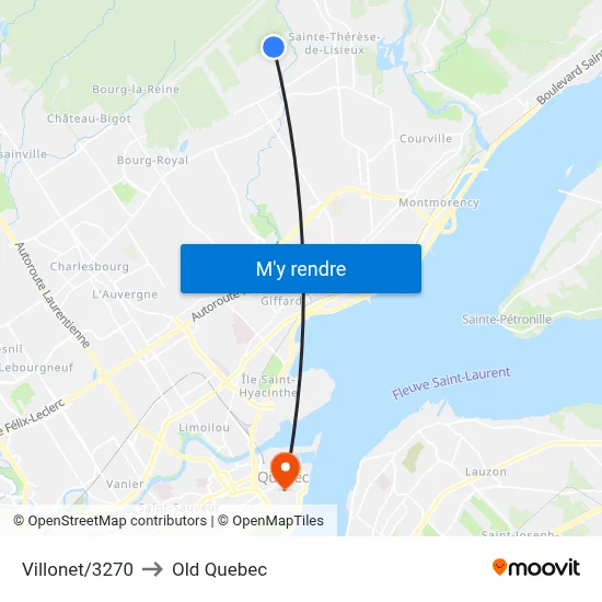 Villonet/3270 to Old Quebec map