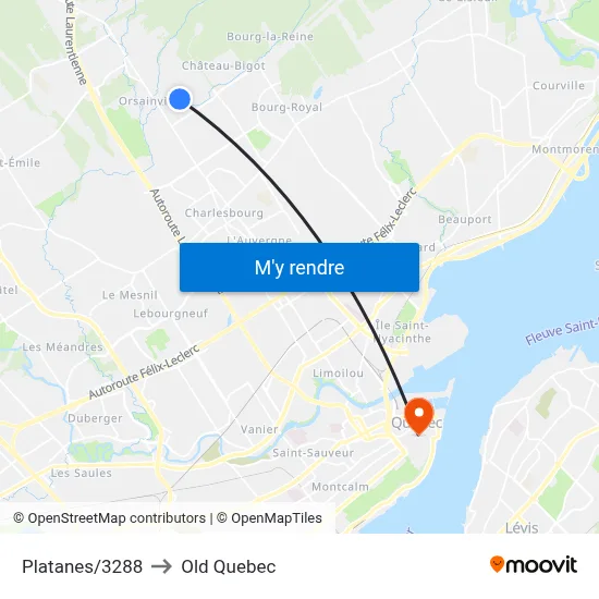 Platanes/3288 to Old Quebec map