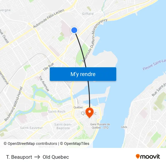 T. Beauport to Old Quebec map