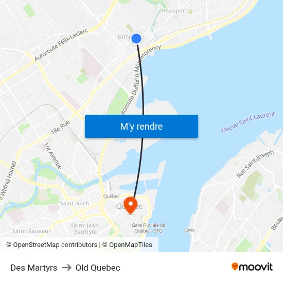 Des Martyrs to Old Quebec map