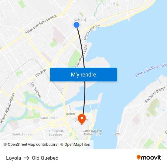 Loyola to Old Quebec map