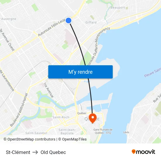 St-Clément to Old Quebec map