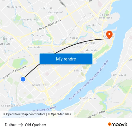 Dulhut to Old Quebec map