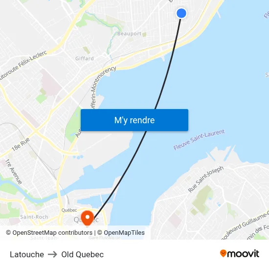 Latouche to Old Quebec map