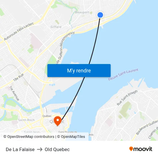 De La Falaise to Old Quebec map