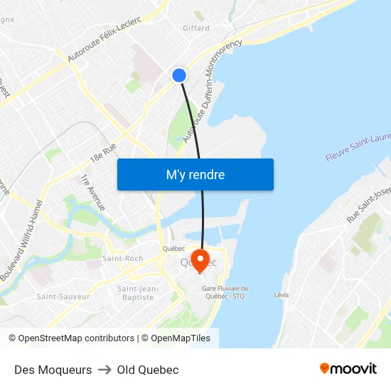Des Moqueurs to Old Quebec map