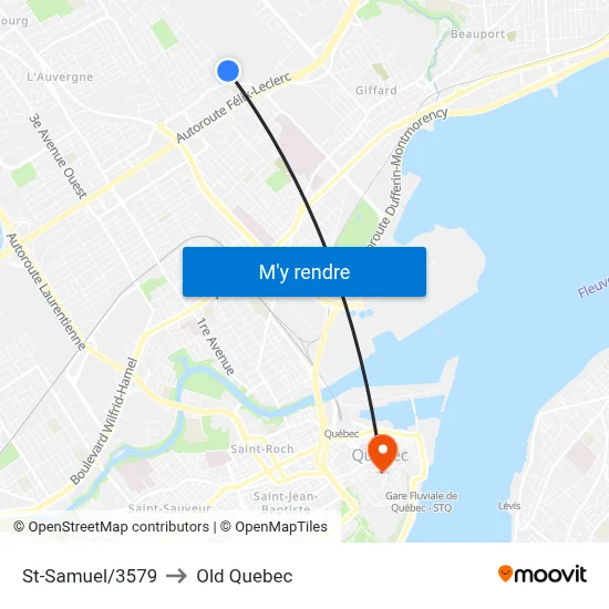 St-Samuel/3579 to Old Quebec map
