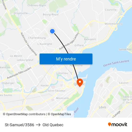 St-Samuel/3586 to Old Quebec map