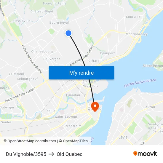 Du Vignoble/3595 to Old Quebec map