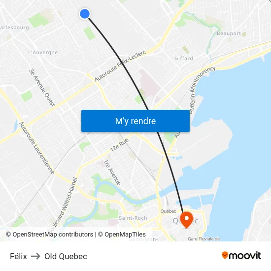 Félix to Old Quebec map