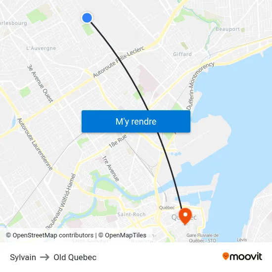 Sylvain to Old Quebec map