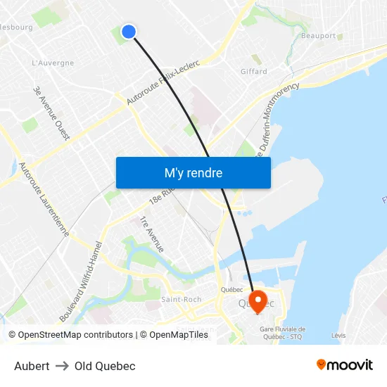 Aubert to Old Quebec map