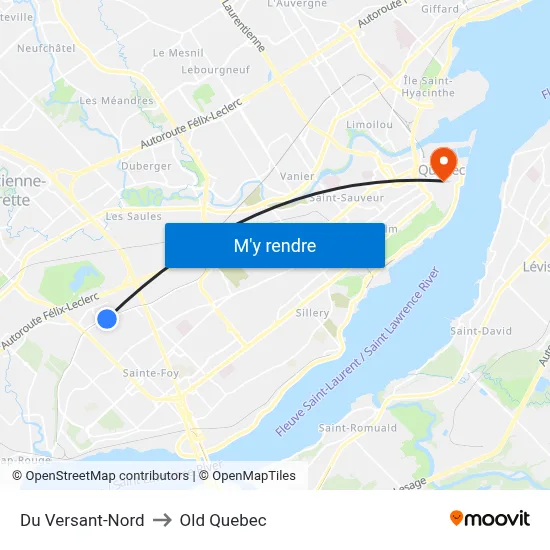 Du Versant-Nord to Old Quebec map