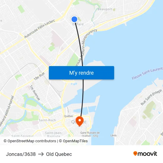 Joncas/3638 to Old Quebec map