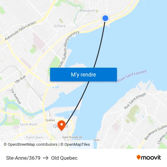Ste-Anne/3679 to Old Quebec map