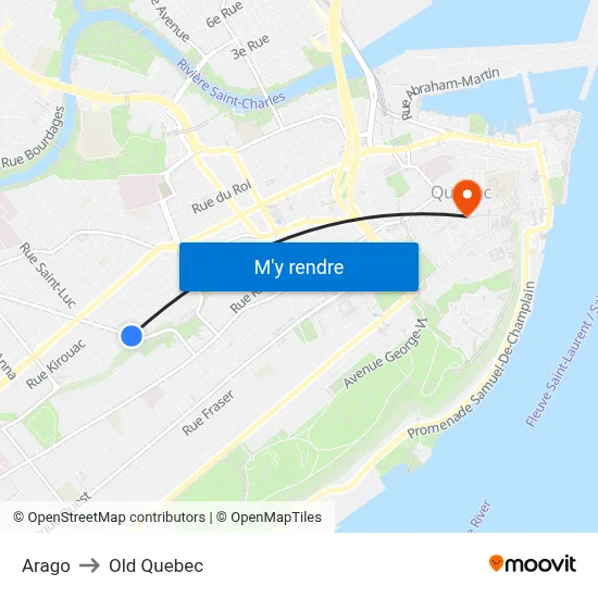 Arago to Old Quebec map