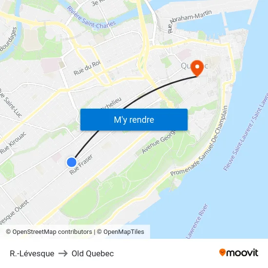 R.-Lévesque to Old Quebec map