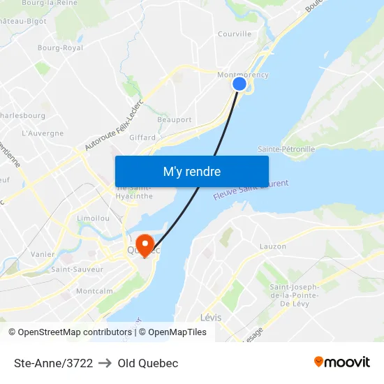 Ste-Anne/3722 to Old Quebec map