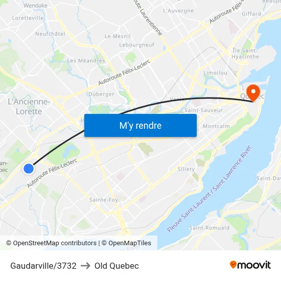 Gaudarville/3732 to Old Quebec map