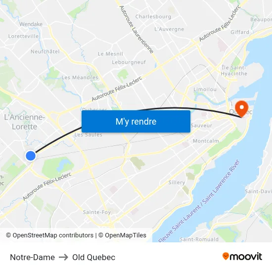 Notre-Dame to Old Quebec map