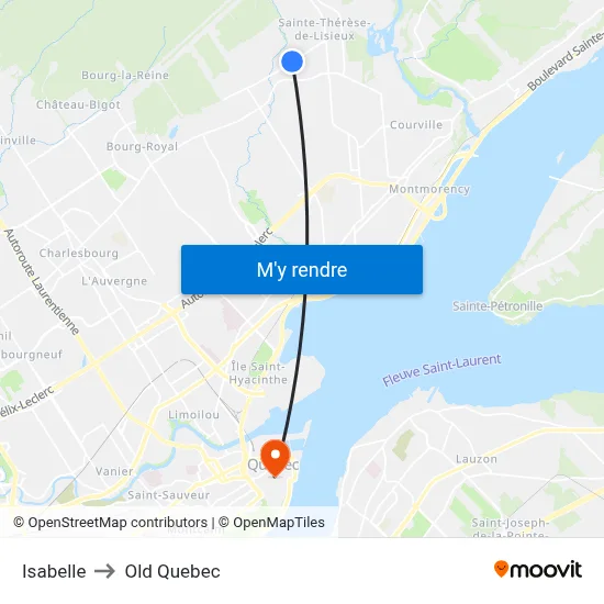 Isabelle to Old Quebec map