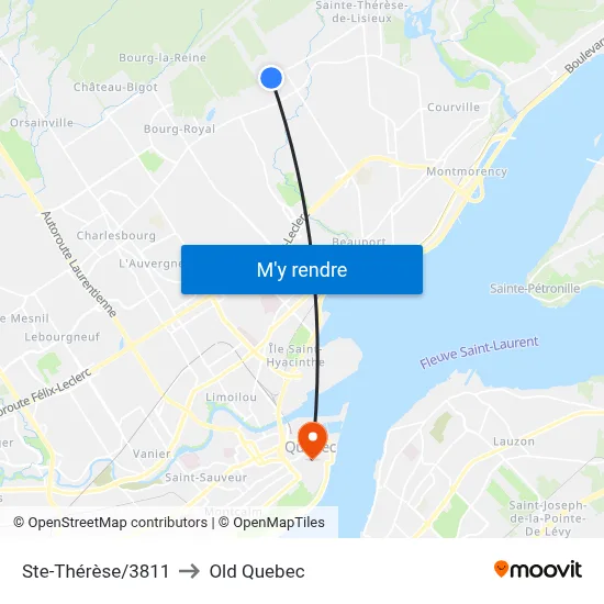 Ste-Thérèse/3811 to Old Quebec map