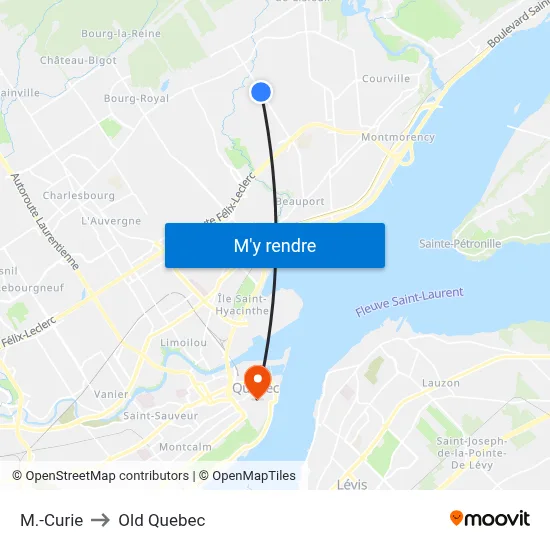 M.-Curie to Old Quebec map