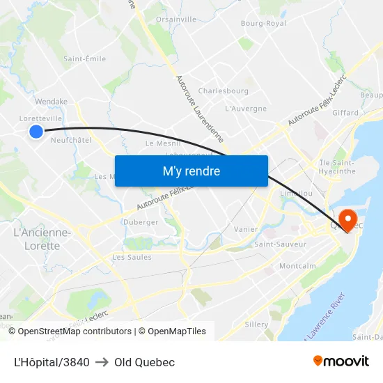 L'Hôpital/3840 to Old Quebec map
