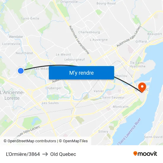 L'Ormière/3864 to Old Quebec map