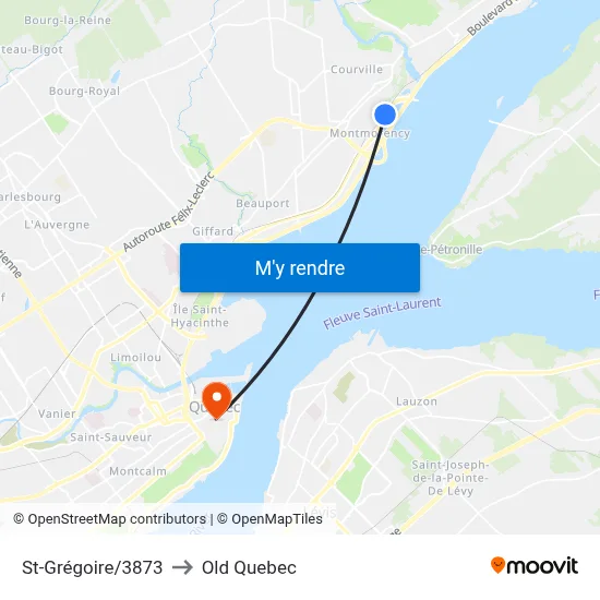 St-Grégoire/3873 to Old Quebec map