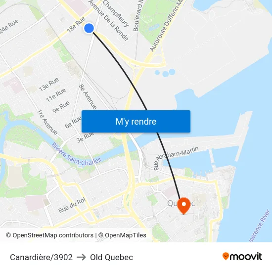 Canardière/3902 to Old Quebec map