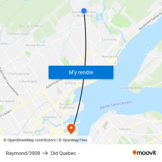 Raymond/3908 to Old Quebec map