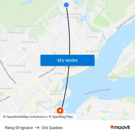 Rang-St-Ignace to Old Quebec map