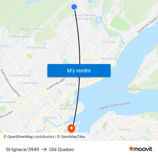 St-Ignace/3949 to Old Quebec map