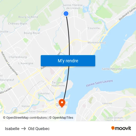 Isabelle to Old Quebec map