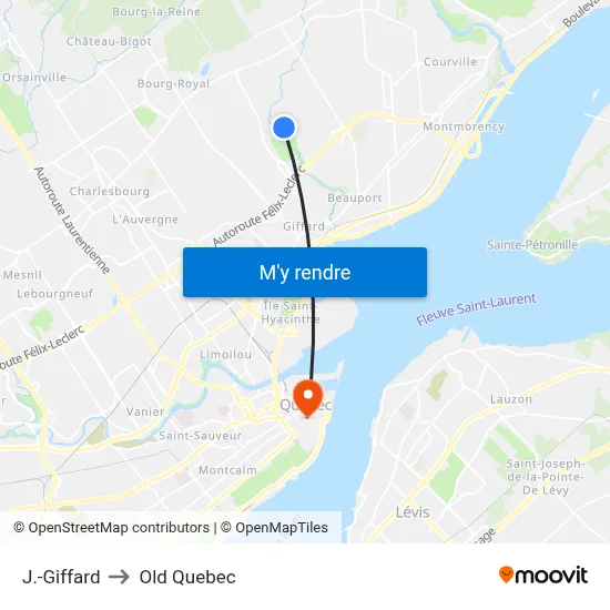 J.-Giffard to Old Quebec map