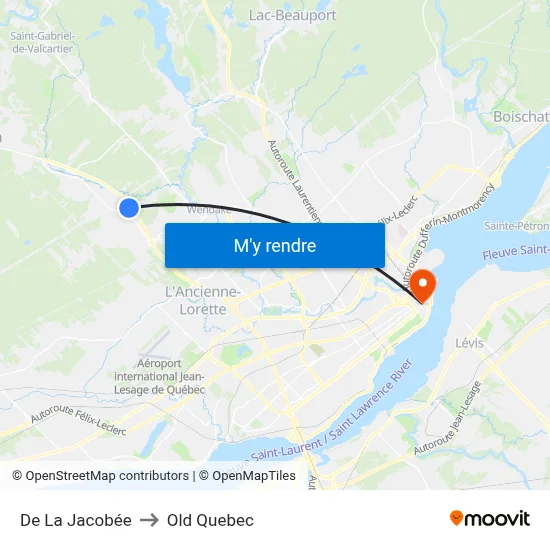 De La Jacobée to Old Quebec map