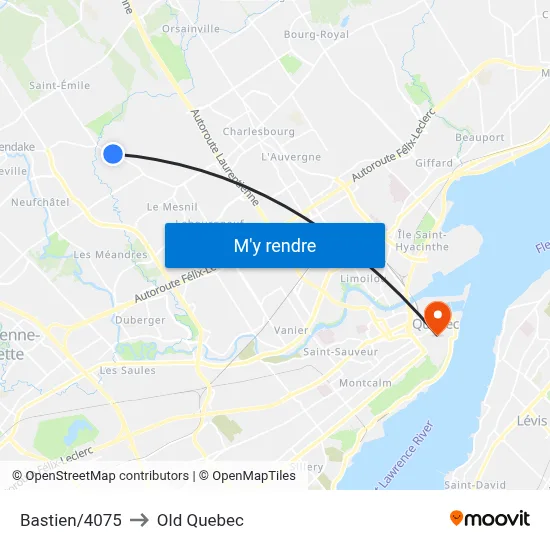 Bastien/4075 to Old Quebec map