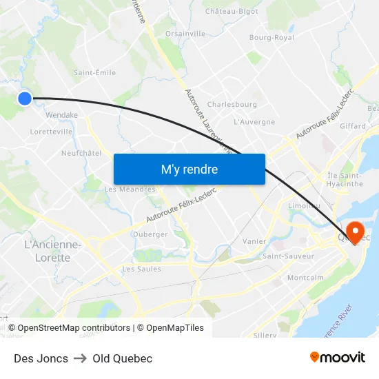 Des Joncs to Old Quebec map