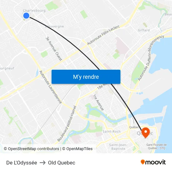 De L'Odyssée to Old Quebec map