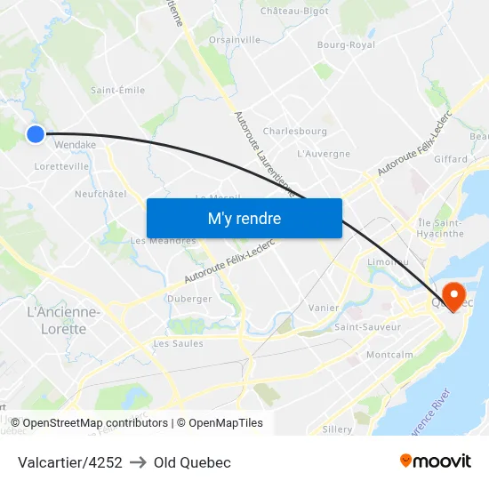 Valcartier/4252 to Old Quebec map